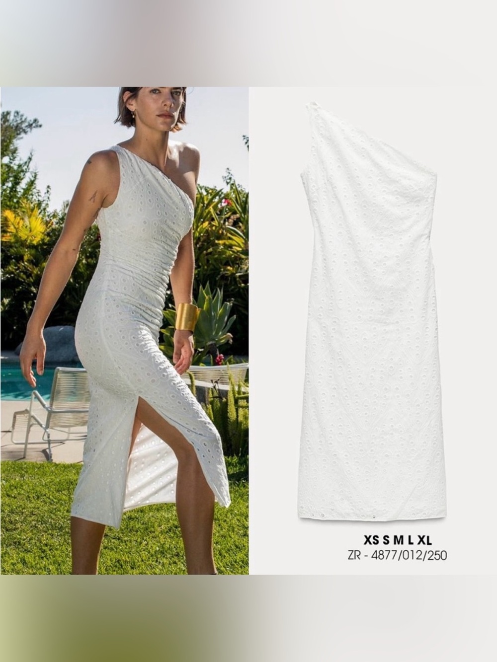 Zara One-Shoulder White Eyelet Midi Dress